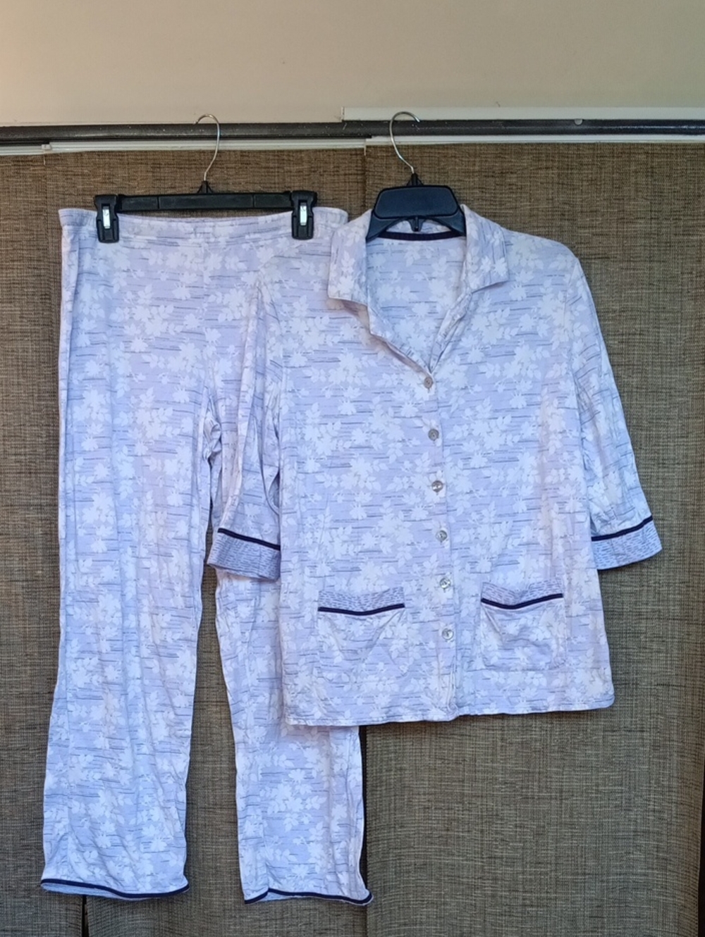 Ellen Tracy Light Lavender Floral Button-Front Pajama Set